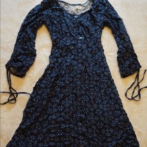 Button Up Blue Floral Dress with Corset Back